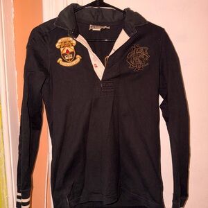 Black Long Sleeve Polo Shirt with Embroidered Patches